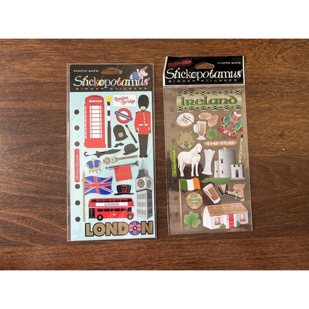 Lot 2 Vintage Stickopotamus Stickers Travel London Ireland Scrapbooking Sealed